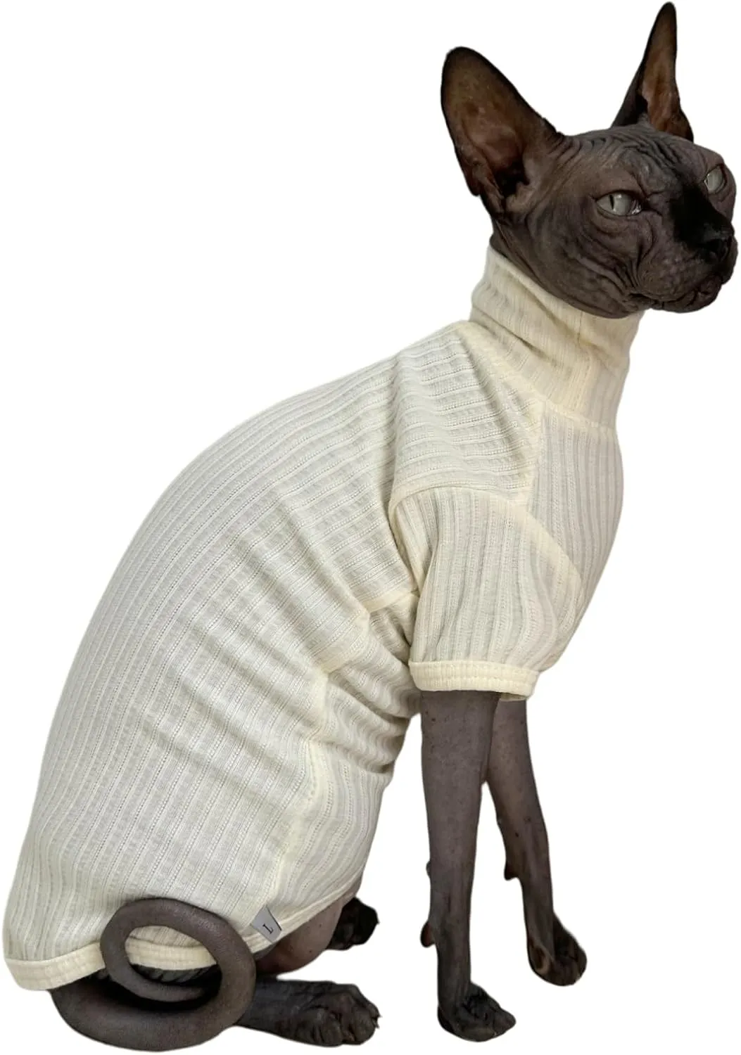 Sphynx Cats Shirt Cat Turtleneck Cotton Sweater Pullover Kitten T-Shirts with Sleeves Cat Pajamas Jumpsuit for Sphynx Cornish Rex, Devon Rex, Peterbald (White, Large (Pack of 1))