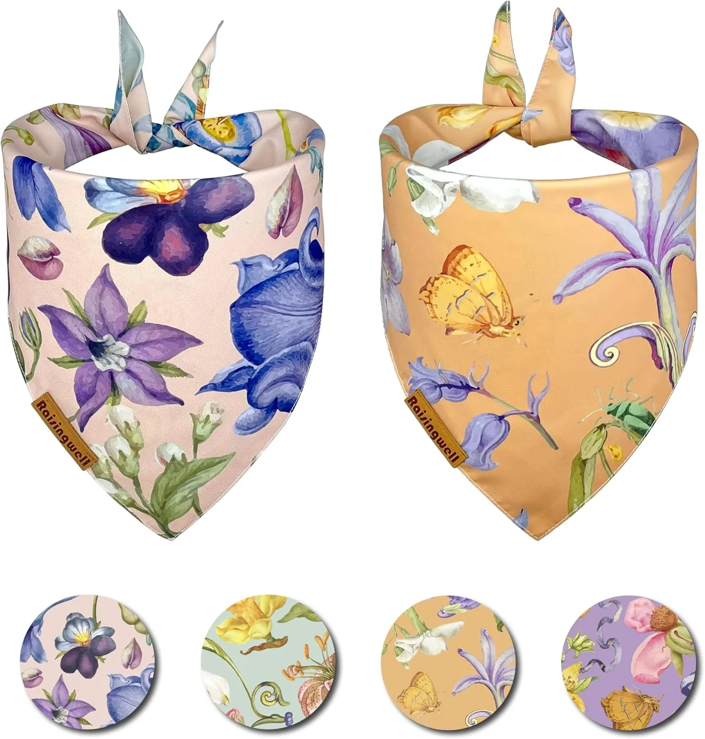 Summer Dog Bandanas 2 Pack, 4 Pattern Reversible Spring Flower Dog Bandana, Adjustable, Washable, Triangle Scarf for Small to Medium Breed Dogs, boy and Girl (Small)