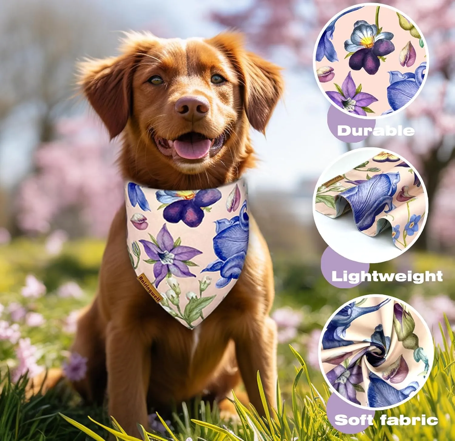 Summer Dog Bandanas 2 Pack, 4 Pattern Reversible Spring Flower Dog Bandana, Adjustable, Washable, Triangle Scarf for Small to Medium Breed Dogs, boy and Girl (Small)