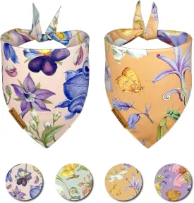 Summer Dog Bandanas 2 Pack, 4 Pattern Reversible Spring Flower Dog Bandana, Adjustable, Washable, Triangle Scarf for Small to Medium Breed Dogs, boy and Girl (Small)