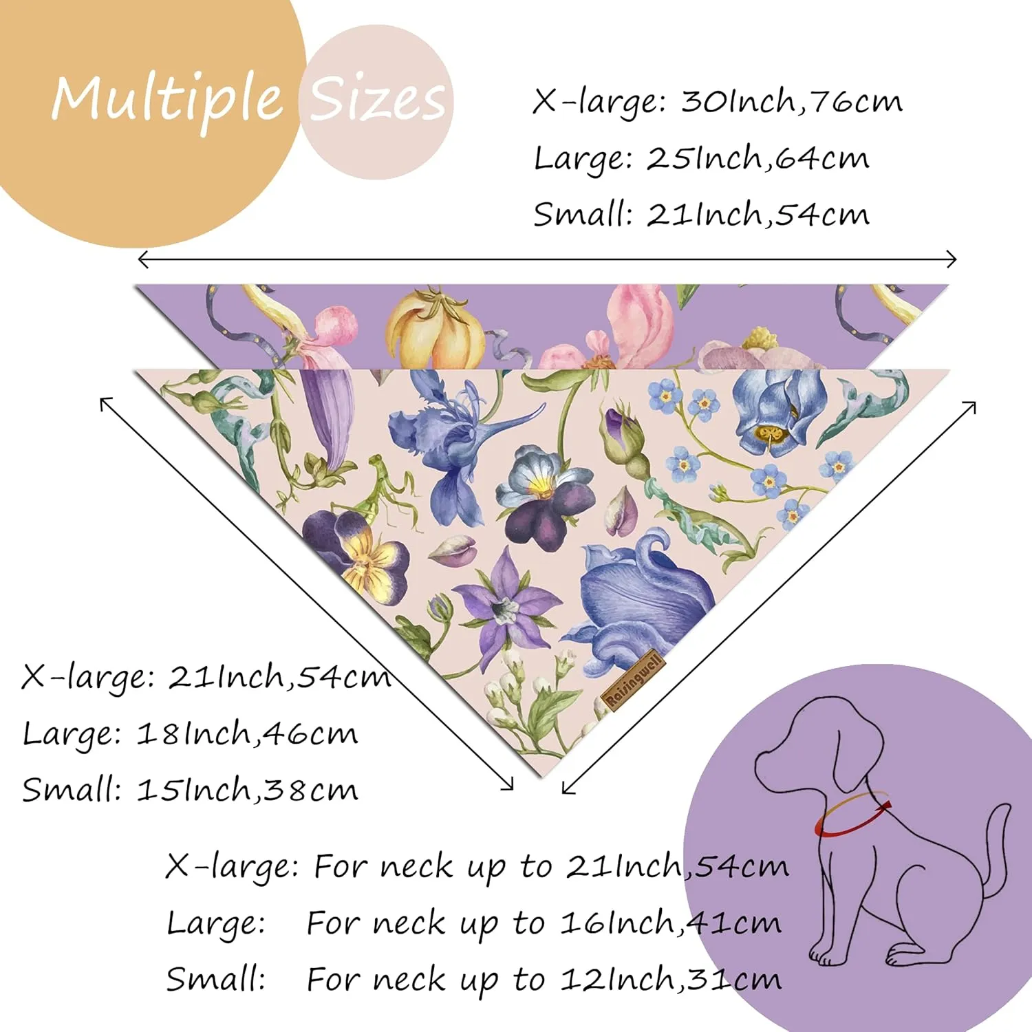 Summer Dog Bandanas 2 Pack, 4 Pattern Reversible Spring Flower Dog Bandana, Adjustable, Washable, Triangle Scarf for Small to Medium Breed Dogs, boy and Girl (Small)