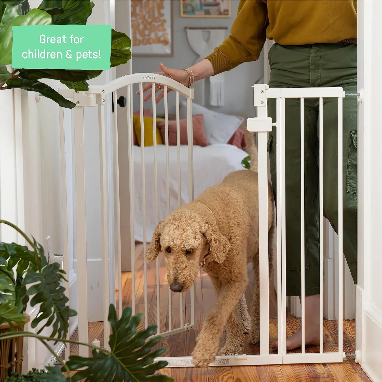 Summer Infant Extra Tall & Wide Safety Pet and Baby Gate, 29.5"-53" Wide, 38" Tall, Pressure or Hardware Mounted, Install on Wall or Banister in Doorway or Stairway, Auto Close Walk-Thru Door - White