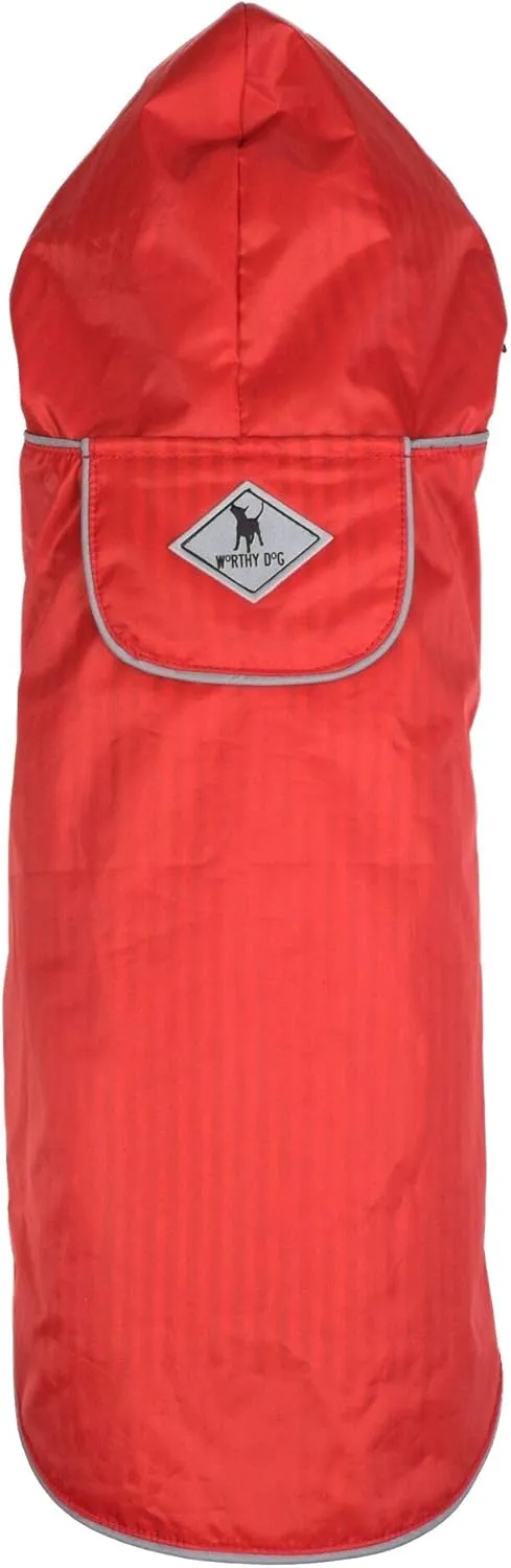 The Worthy Dog Lightweight Water-Resistant Seattle Slicker Dog Rain Jacket, Adjustable Rain Jacket with Harness Hole, Red - XL