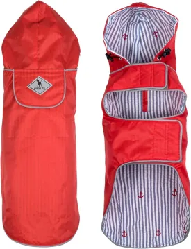 The Worthy Dog Lightweight Water-Resistant Seattle Slicker Dog Rain Jacket, Adjustable Rain Jacket with Harness Hole, Red - XL
