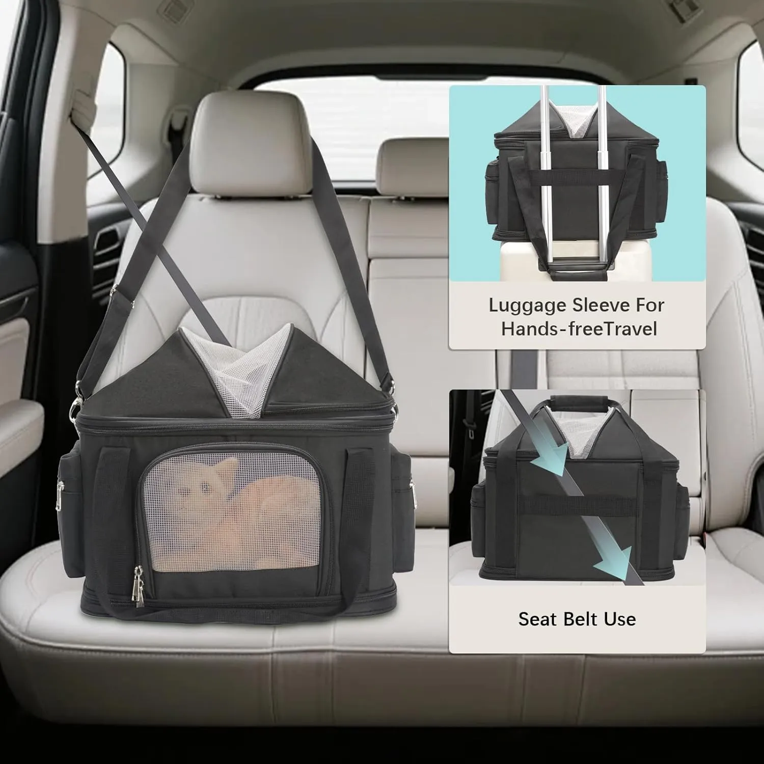 Top-Expandable Pet Dog Cat Carrier, Pet Bag for Small Medium Dogs Cats, Collapsible Ventilated Airline Approved Travel Soft-Sided Pet Puppy Carriers, Up to 15lbs (Black, 16.2" x 11.4" x 13")