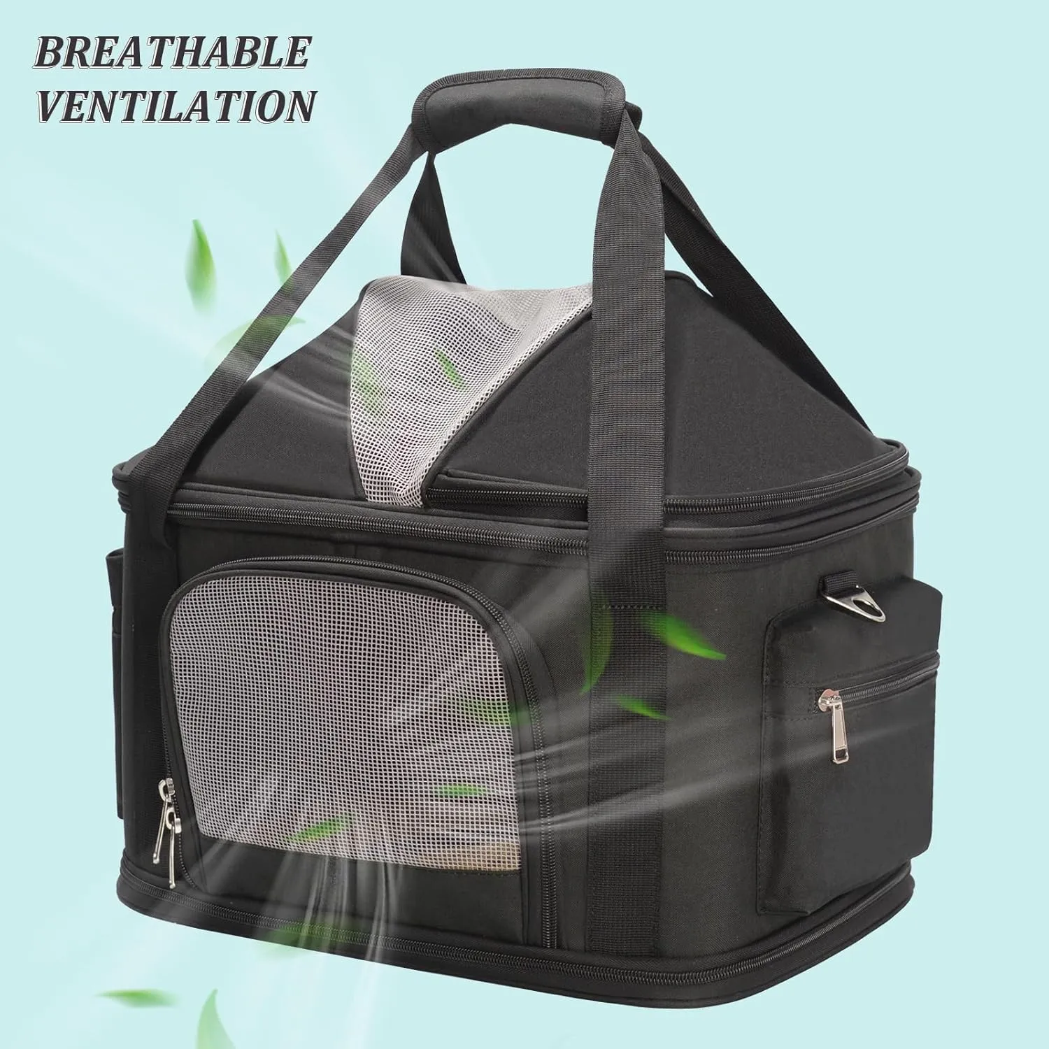 Top-Expandable Pet Dog Cat Carrier, Pet Bag for Small Medium Dogs Cats, Collapsible Ventilated Airline Approved Travel Soft-Sided Pet Puppy Carriers, Up to 15lbs (Black, 16.2" x 11.4" x 13")