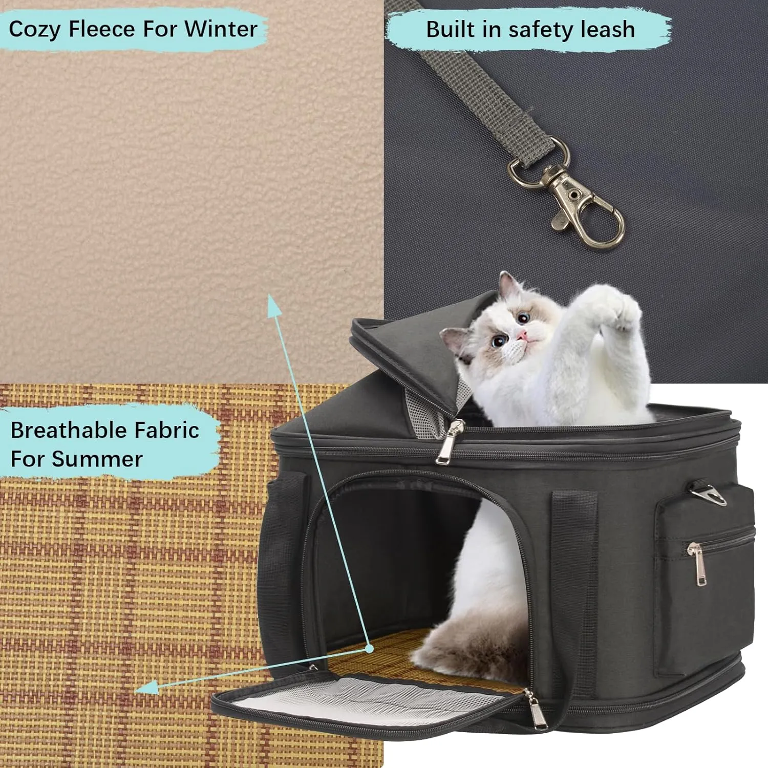 Top-Expandable Pet Dog Cat Carrier, Pet Bag for Small Medium Dogs Cats, Collapsible Ventilated Airline Approved Travel Soft-Sided Pet Puppy Carriers, Up to 15lbs (Black, 16.2" x 11.4" x 13")