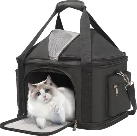 Top-Expandable Pet Dog Cat Carrier, Pet Bag for Small Medium Dogs Cats, Collapsible Ventilated Airline Approved Travel Soft-Sided Pet Puppy Carriers, Up to 15lbs (Black, 16.2" x 11.4" x 13")