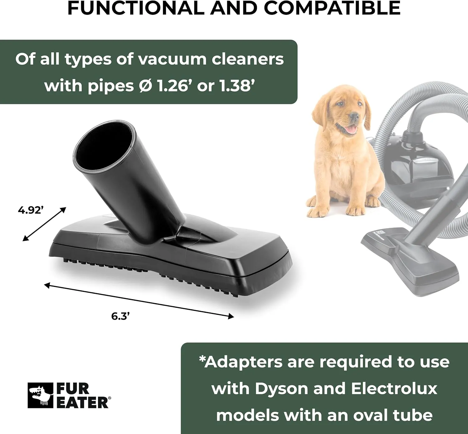 Vacuum Cleaner Attachment for Removing Pet Hair, Professional Cats & Dogs Hair Remover, Vacuum Cleaner Accessories, Universal Fit for Vac Cleaners 1 1/4 and 1 3/8 in (32 & 35 mm)