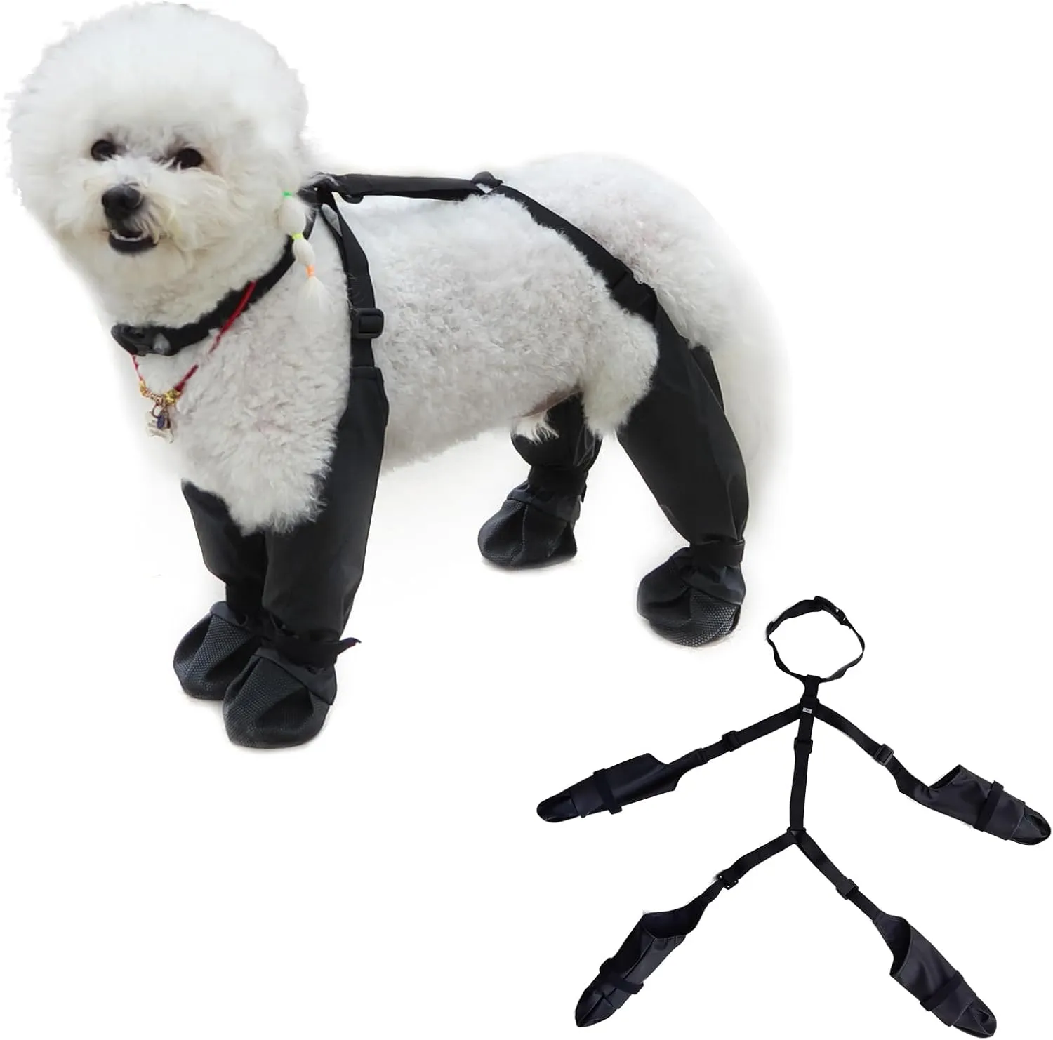 Waterproof Dog Boots Suspenders, Paw Protector for Medium Dogs, Anti-Slip and Dirty Proof Adjustable Suspender Dog Paw Protector for Outdoor Walking(Medium)