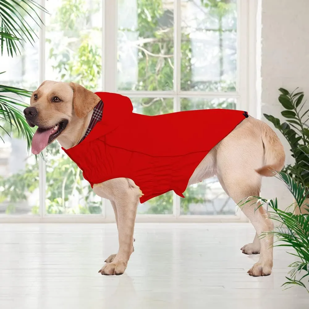 Waterproof Dog Raincoat, Reflective Dog Zip Raincoat, Reversible Plaid & Solid Color, Sizes XS to XXXL, Red