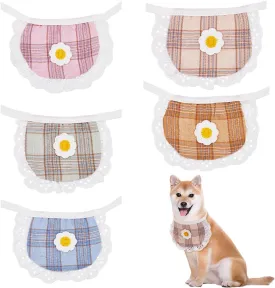 WEBEEDY 5 Colors Cute Pet Bandanas for Dogs and Cats,Colorful Plaid Print Pet Scarf Adjustable Dog Lace Scarf Bibs Saliva Towel Washable Daily Handkerchief for Small Medium Large Pet Costume