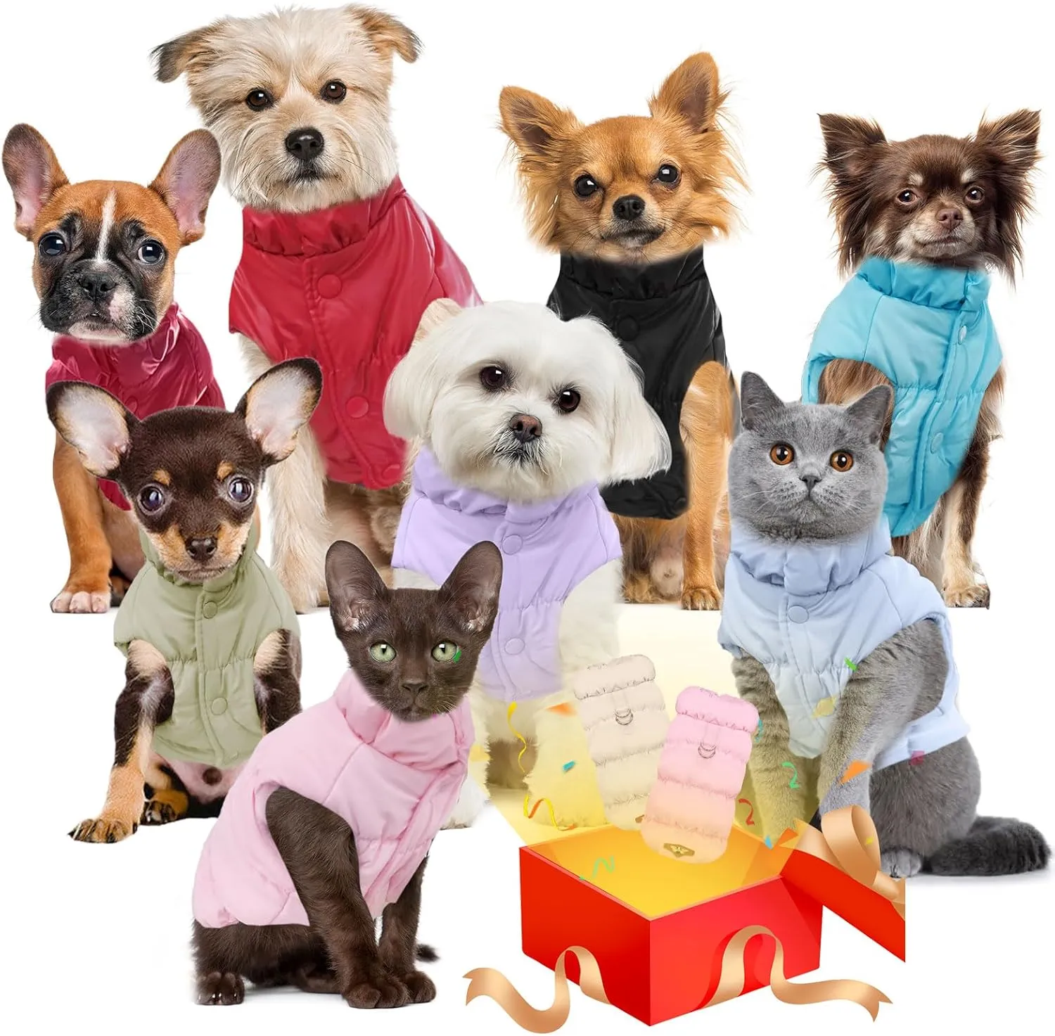 Winter Warm Dog Jacket for Small Medium Dogs Cats Cold Weather Coats with Harness Paded Dogs Fleece Vest Waterproof Windproof Dog Snow Jacket Pet Puppy Clothes (Light Blue,S)
