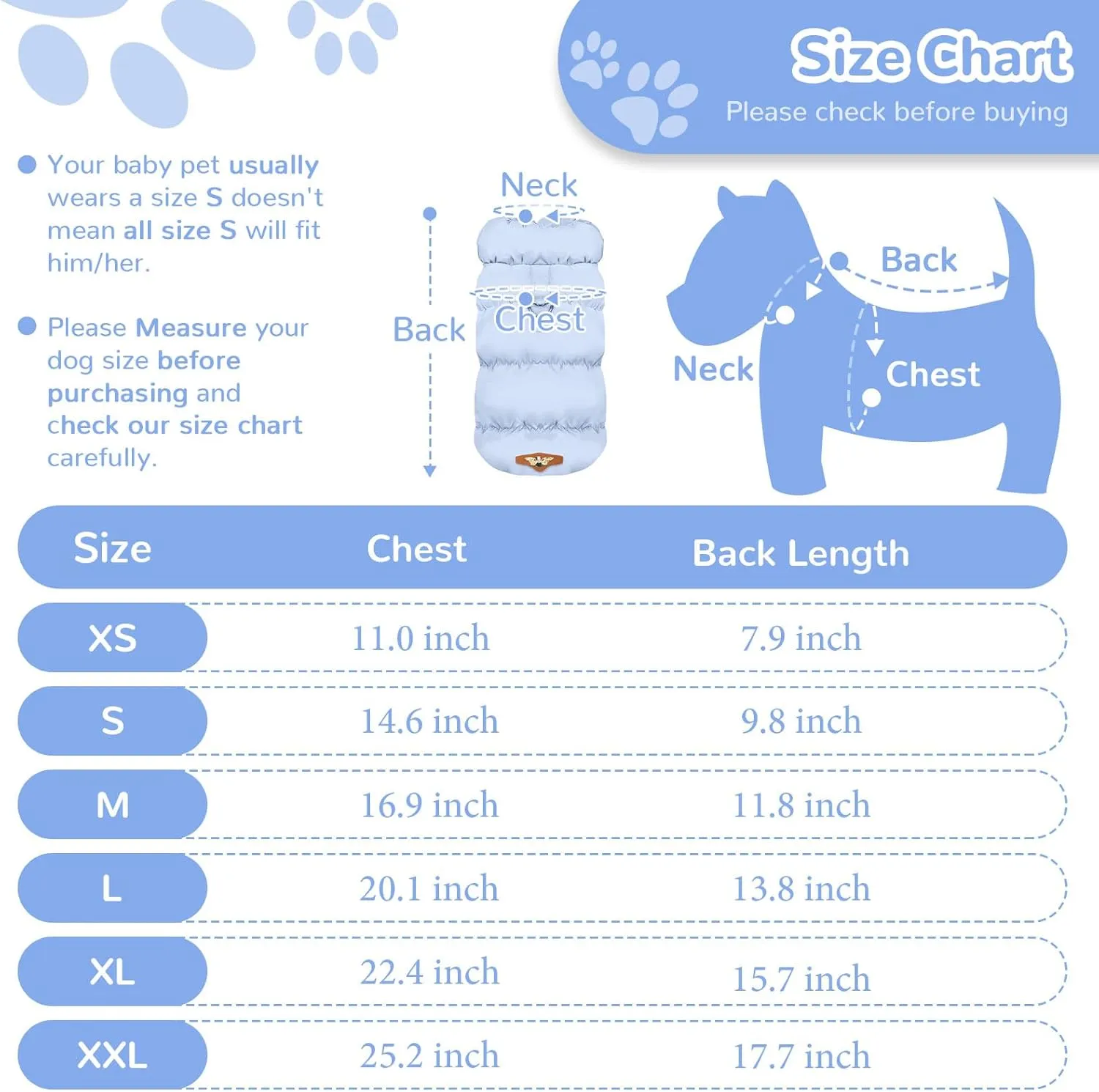 Winter Warm Dog Jacket for Small Medium Dogs Cats Cold Weather Coats with Harness Paded Dogs Fleece Vest Waterproof Windproof Dog Snow Jacket Pet Puppy Clothes (Light Blue,S)