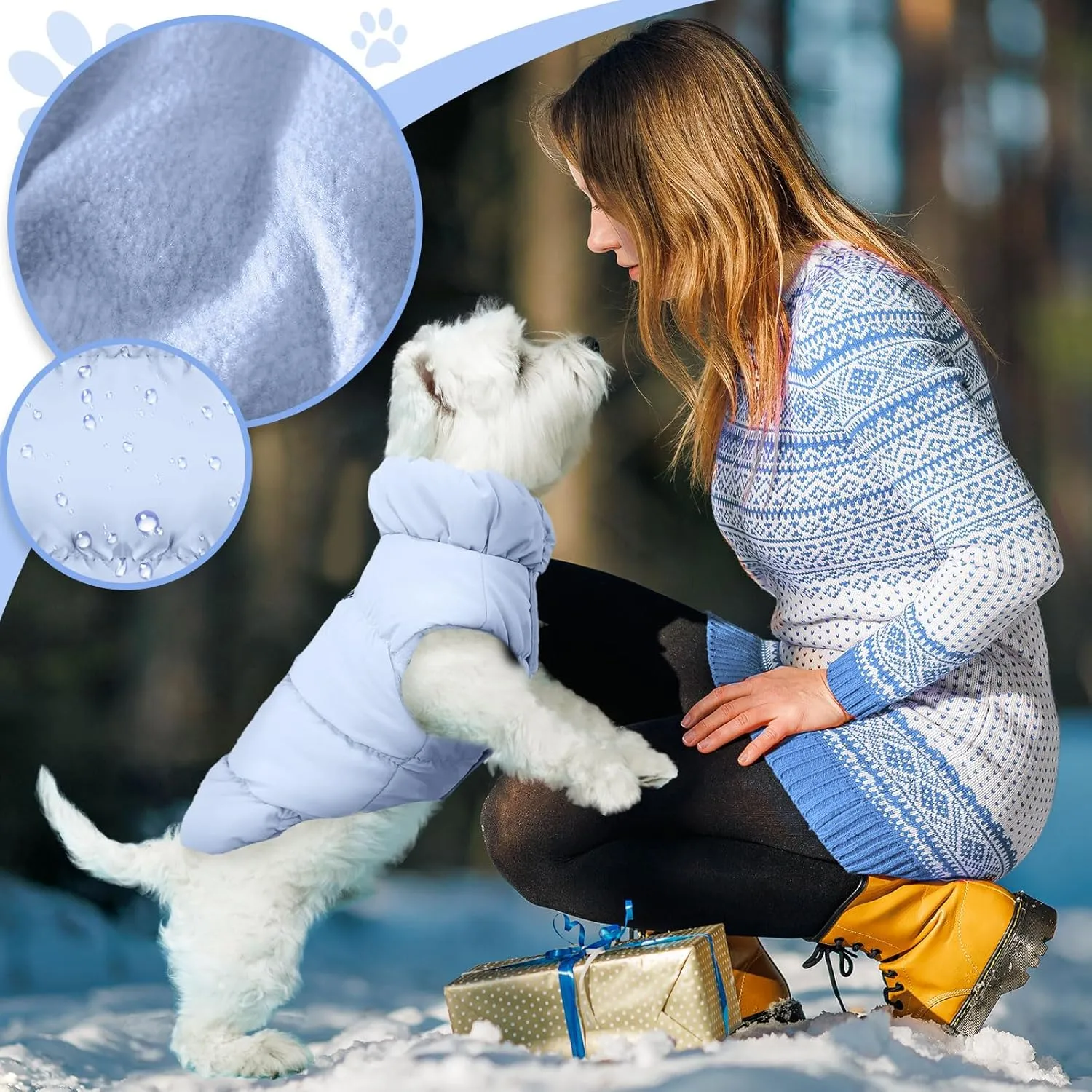 Winter Warm Dog Jacket for Small Medium Dogs Cats Cold Weather Coats with Harness Paded Dogs Fleece Vest Waterproof Windproof Dog Snow Jacket Pet Puppy Clothes (Light Blue,S)