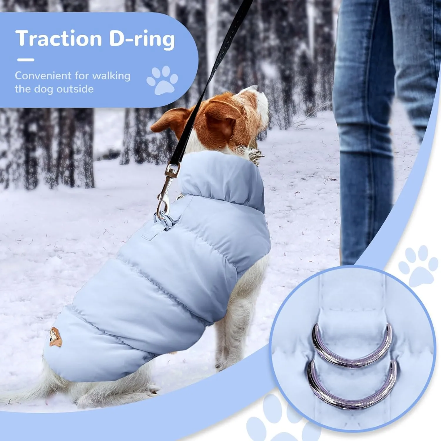 Winter Warm Dog Jacket for Small Medium Dogs Cats Cold Weather Coats with Harness Paded Dogs Fleece Vest Waterproof Windproof Dog Snow Jacket Pet Puppy Clothes (Light Blue,S)
