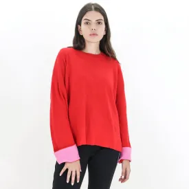 Women's Plain Solid Sweaters,Red