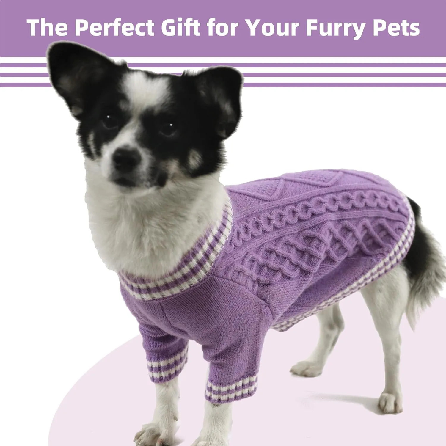 XL Dog Sweater for Extra Large Dogs - Fall Winter V-Neck Knit Pet Apparel for Pitbull, Boston Terrier and Corgi, Purple, XLarge