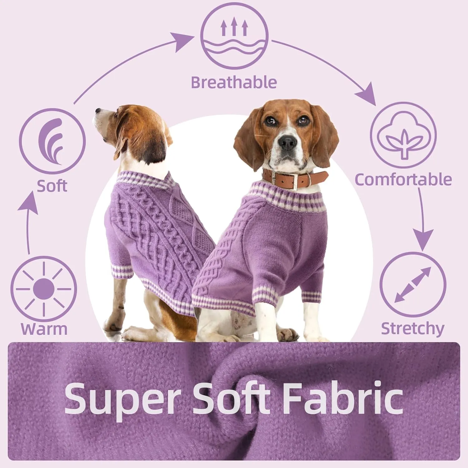 XL Dog Sweater for Extra Large Dogs - Fall Winter V-Neck Knit Pet Apparel for Pitbull, Boston Terrier and Corgi, Purple, XLarge