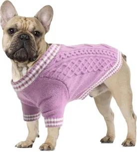 XL Dog Sweater for Extra Large Dogs - Fall Winter V-Neck Knit Pet Apparel for Pitbull, Boston Terrier and Corgi, Purple, XLarge